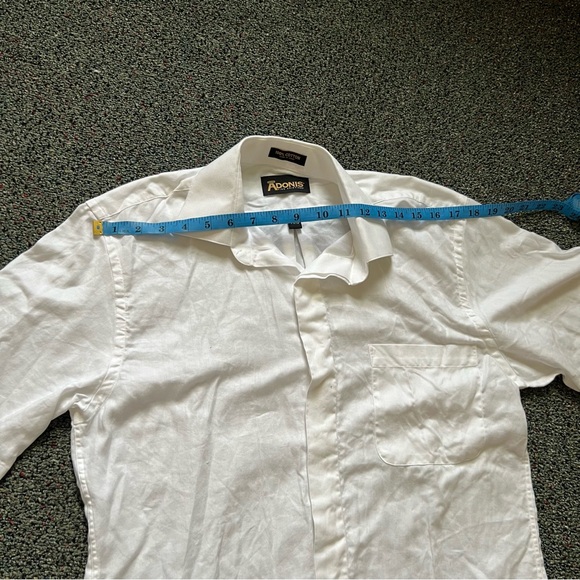 ADONIS White Cotton Short Sleeve Button Down Formal Fancy Dress Shirt Neck 14.5 - Picture 13 of 16